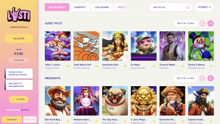 Lystin pelivalikoimaa