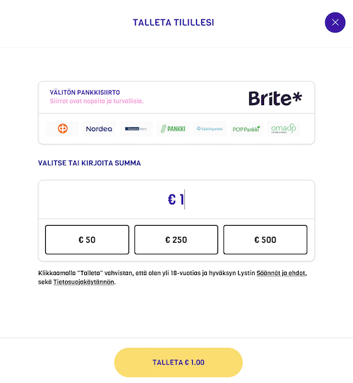 Talletus Lysti Kasinolle