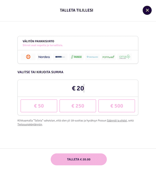 Possun talletusikkuna