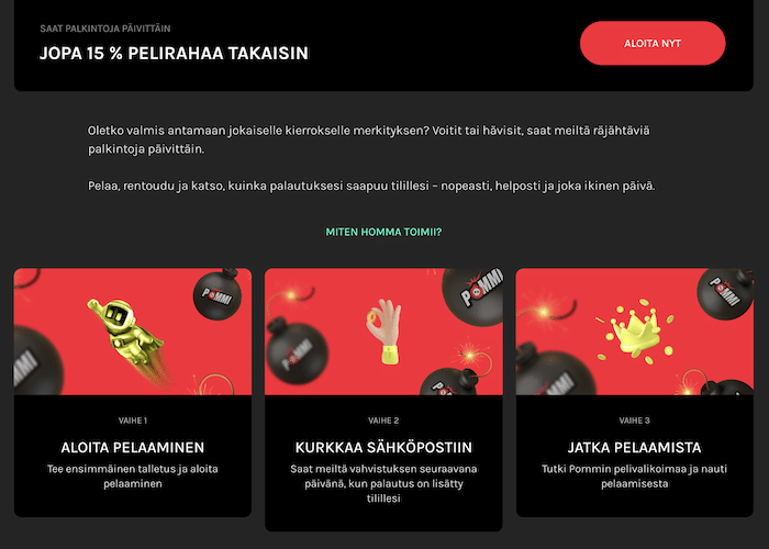 Pommi-kasinon käteispalautus
