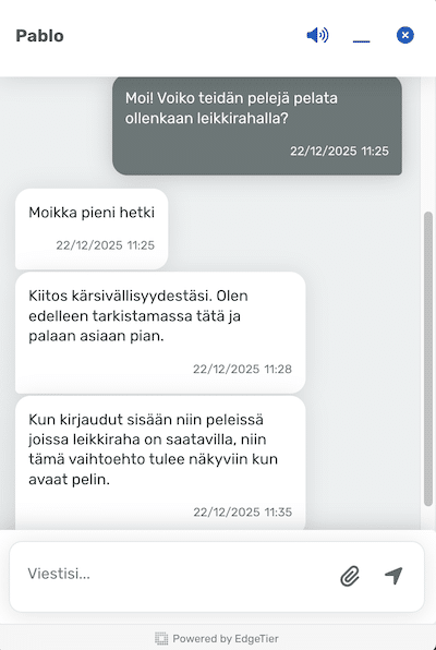 Chattaamista Huippukasinon asiakastuen kanssa