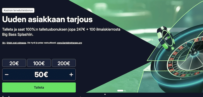 Tervetulobonus 100% 247€ asti