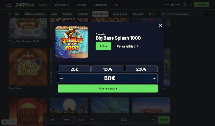 Pelin avautuminen 247Bet-kasinolla