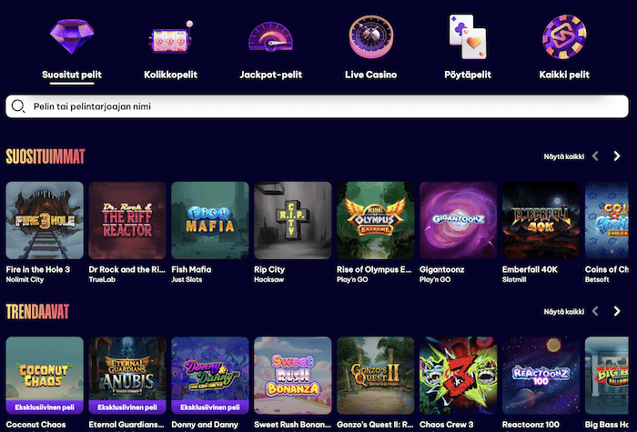 Speedz-kasinon pelivalikoimaa