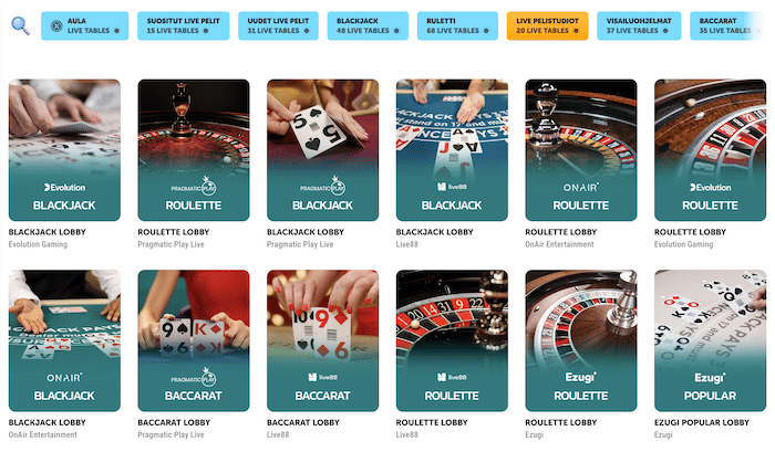 Live-kasino, eri pelivalmistajien aulat