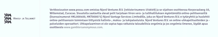 Possu-kasinon lisenssitiedot