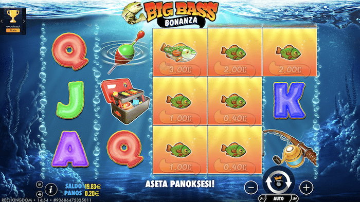 Big Bass Bonanza -kolikkopeli käynnissä