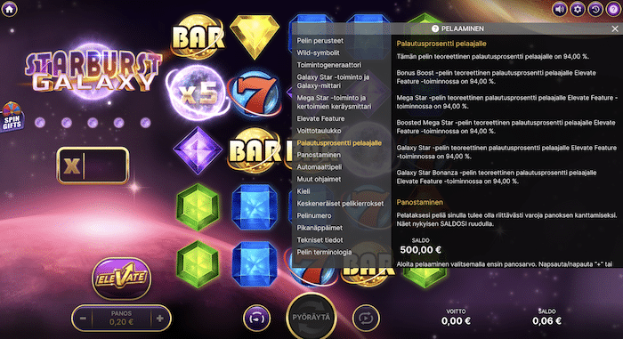 Starburst Galaxy -pelin palautusprosentti