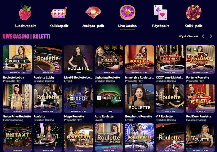 Berriez-kasinon rulettivalikoimaa