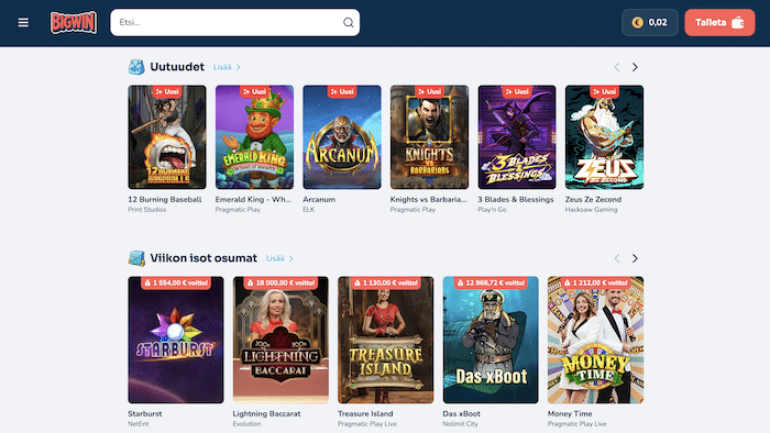 Bigwin-kasinon pelejä