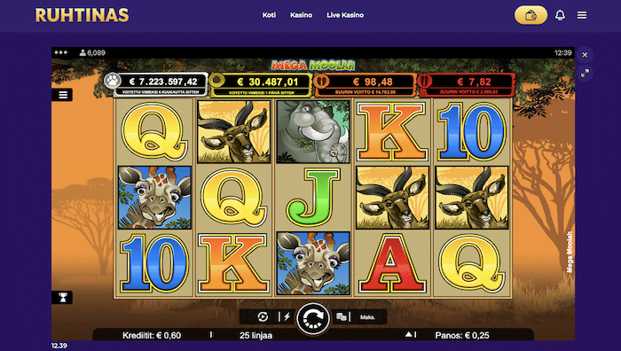 Mega Moolah -peli käynnissä