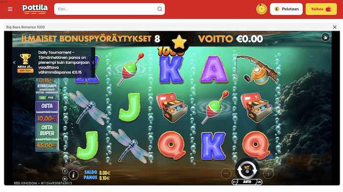 Ilmaiskierroksia Big Bass Bonanza -pelissä.