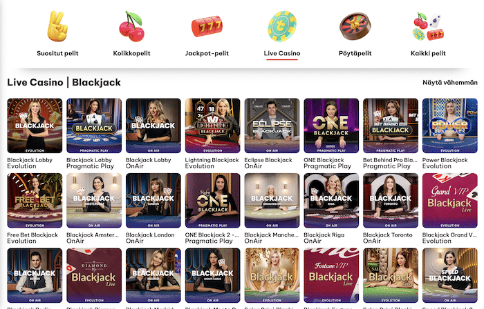 Tulaus-kasinon live-blackjack-valikoima