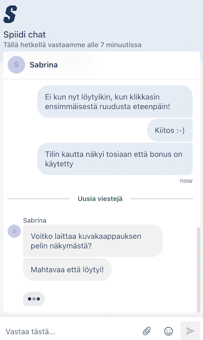 Spiidi-kasinon asiakaspalvelu-chat