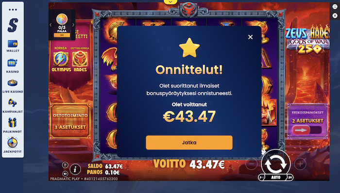 Spiidi-kasinon tervetuloedun voittopotti