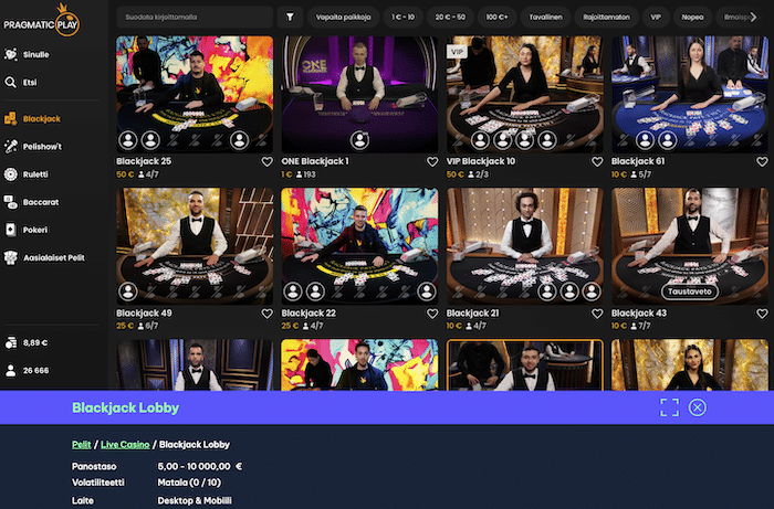 Pragmaticin Blackjack Lobby