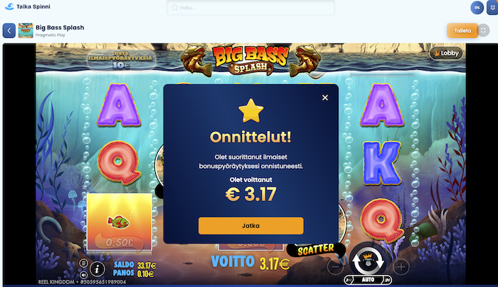 Voitto Taika Spinnin ilmaiskierroksilla