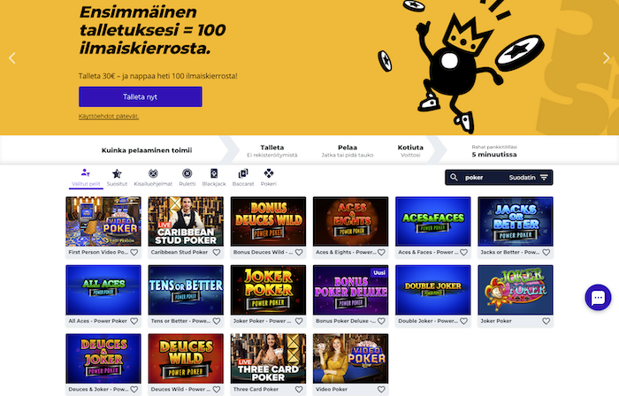 Videopokerien valikoimaa Boost-kasinolla