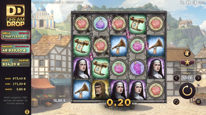 Holy Hand Granade -peli, jossa voi voittaa Dream Drop -jättipotin
