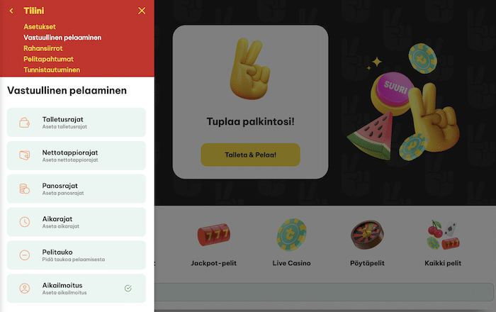 Vastuullisen pelaamisen työkaluja Tuplaus-kasinolla