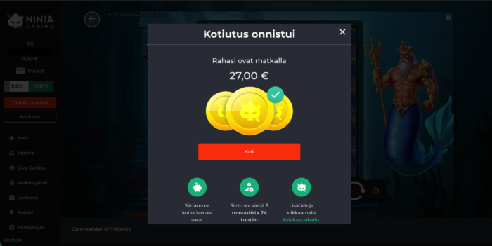 ninja kasino kotiutus