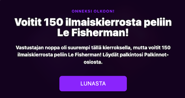 Ilmoitus 150 ilmaiskierrokset voittamisesta