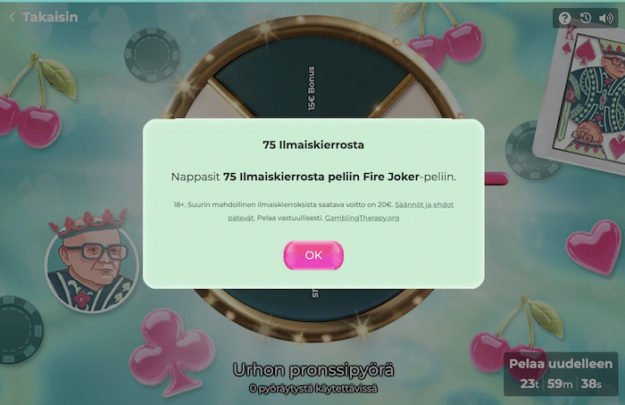 Voitettuja ilmaiskierroksia Urho-kasinolta
