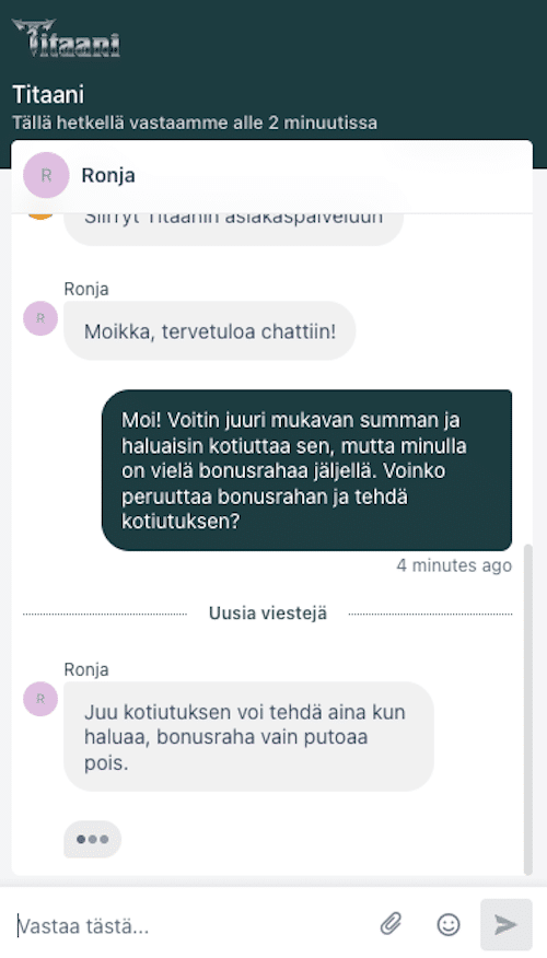 Chat-juttelua asiakaspalvelun kanssa