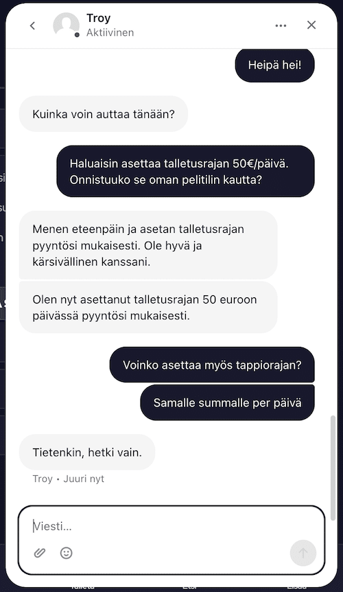 Keskustelua chat-tuen kanssa