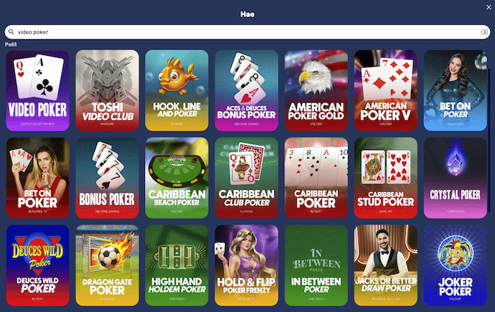 Onnela-kasinon videopokerivalikoimaa